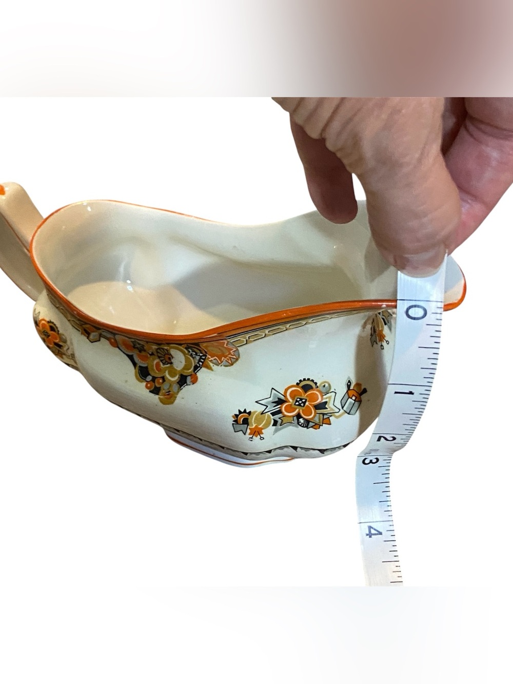 Vintage Porcelain Gravy Boat Orange and Black Halloween Decor - Picture 9 of 9